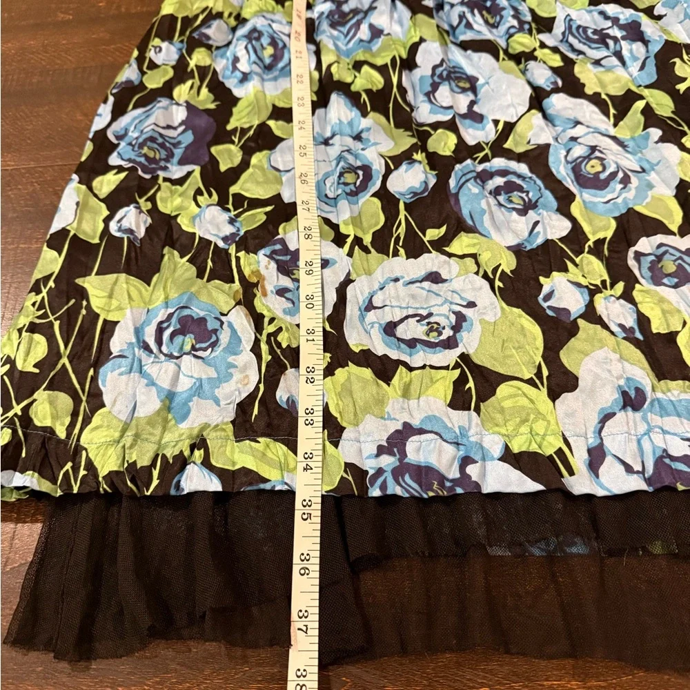 Free People 100% Silk Blue Rose Babydoll Dress Size 2 Empire Waist Boho